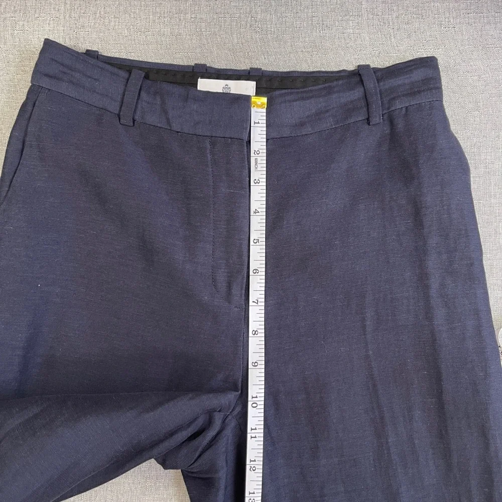Babaton Agency Linen Cropped High Rise Straight Leg Pant Womens 2 Navy Blue $148